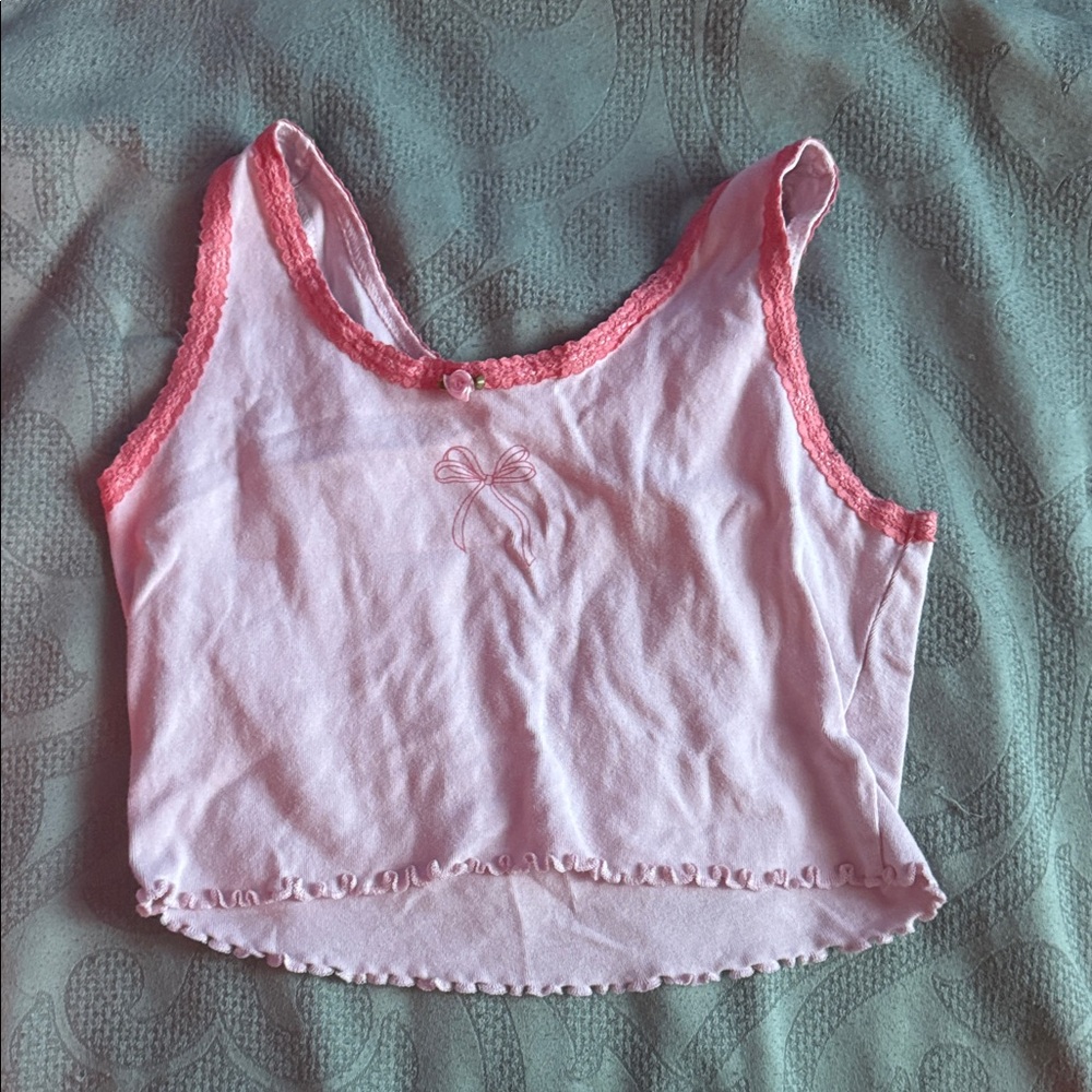 Pink Lace Trim Tank Top